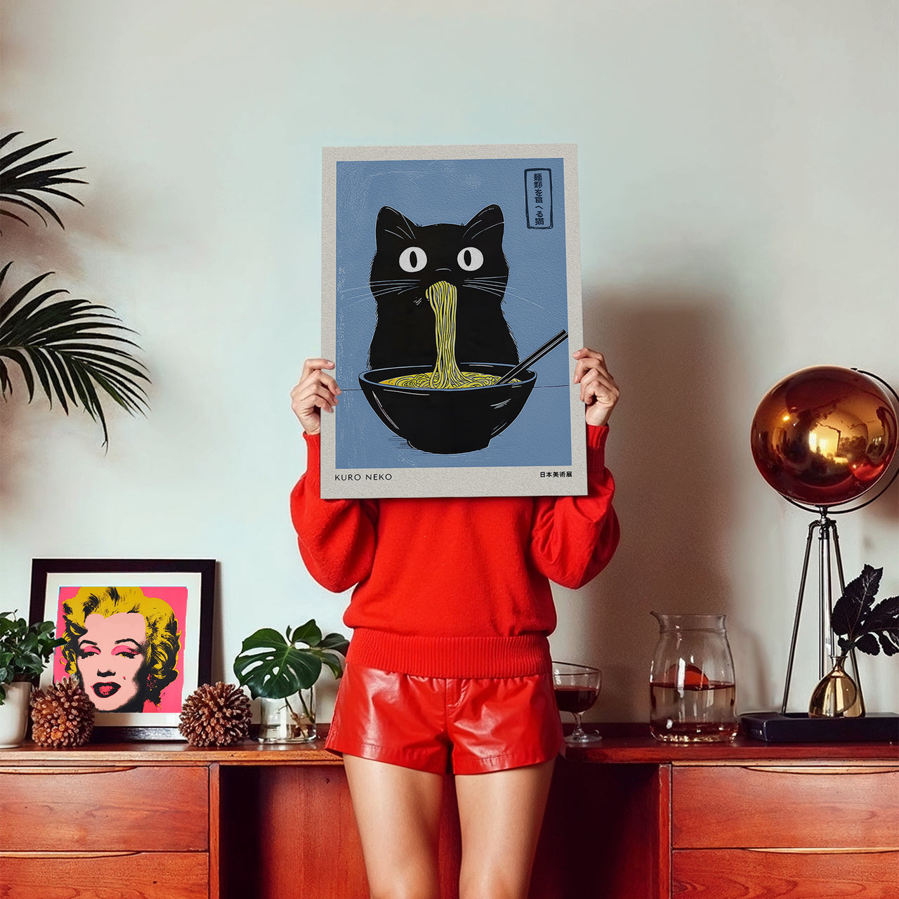 Ramen Cat (Blue), Ink Dot Studio (2025), Framed Giclée Fine Art Poster Print