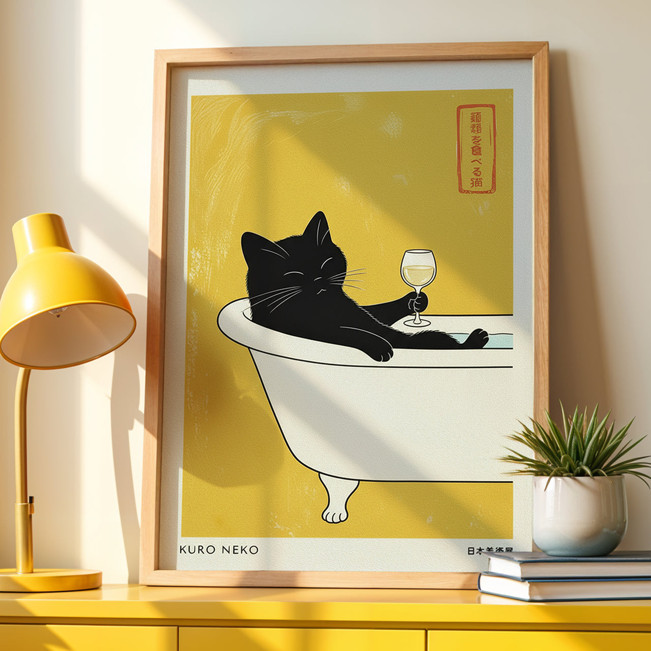 Bathing Cat, Ink Dot Studio (2025), Framed Giclée Fine Art Poster Print