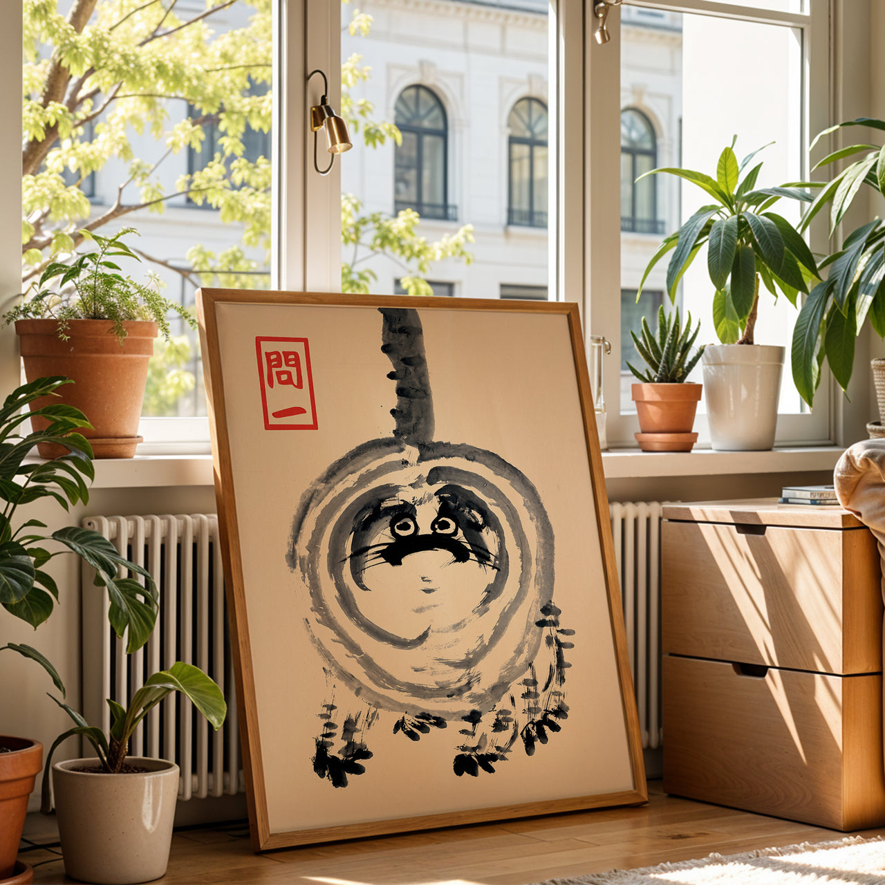 Cat with Raised Tail Print | Matsumoto Hōji Japanese Ink Art