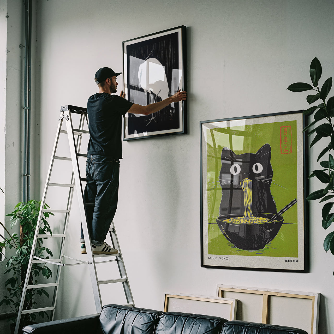 Ramen Cat (Green), Ink Dot Studio (2025), Framed Giclée Fine Art Poster Print