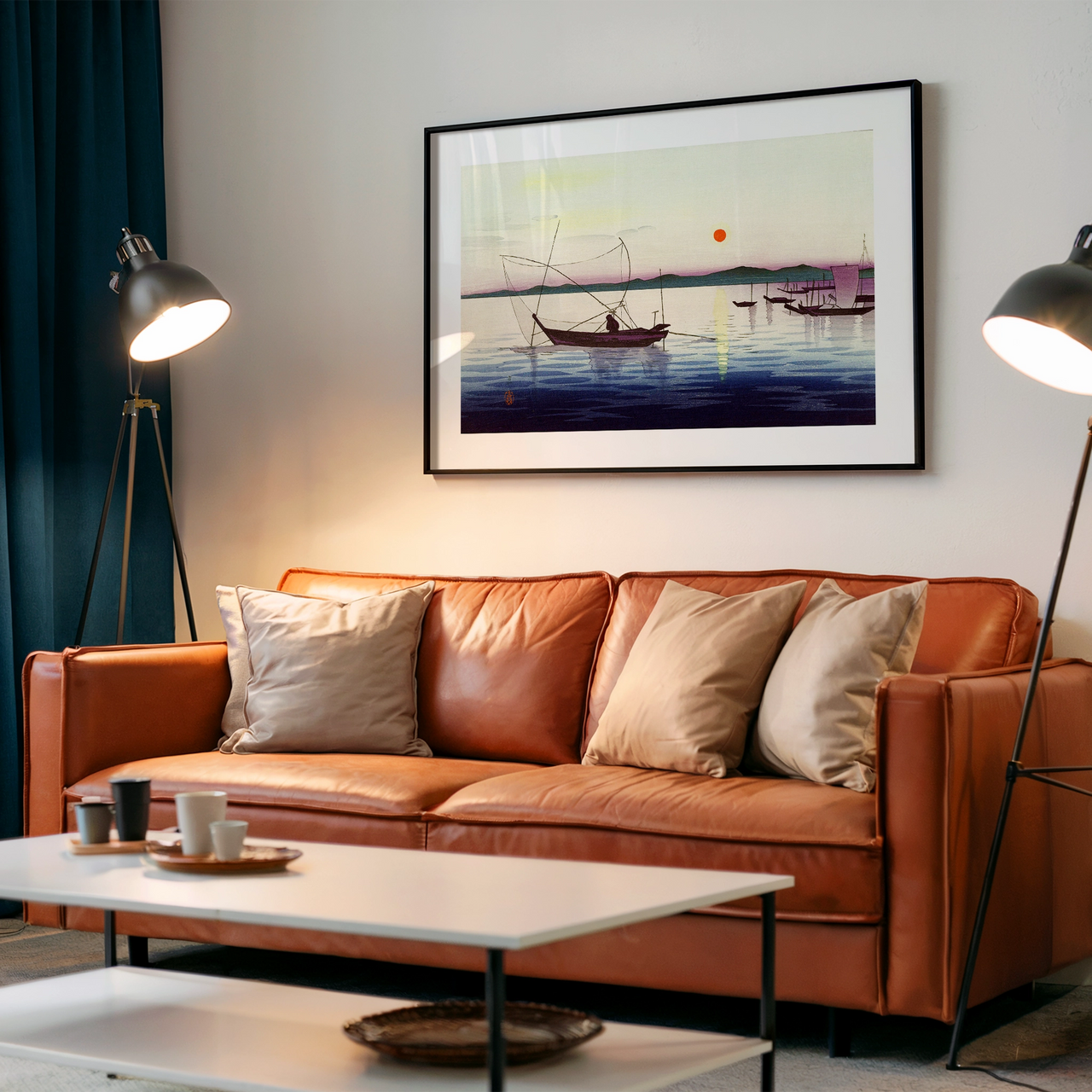 Night Fishing, Vintage Japanese, Framed Giclée Fine Art Poster Print