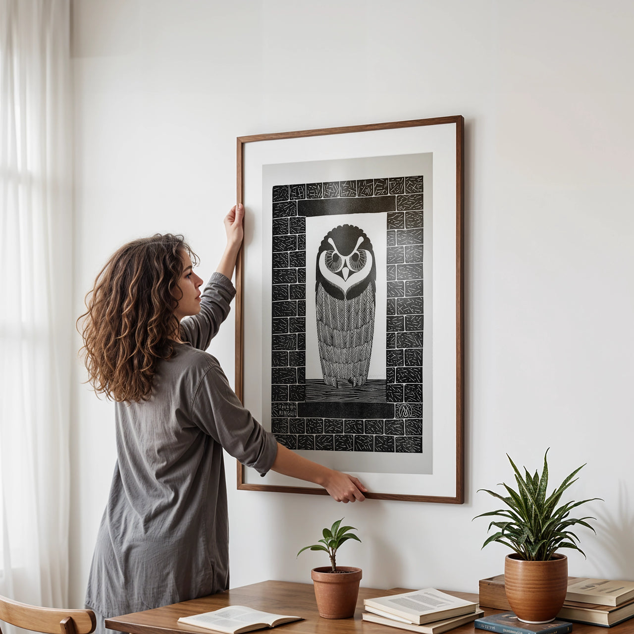 The Owl (1914) Woodcut Print, Samuel Jessurun de Mesquita, Framed Giclée Fine Art Poster Print