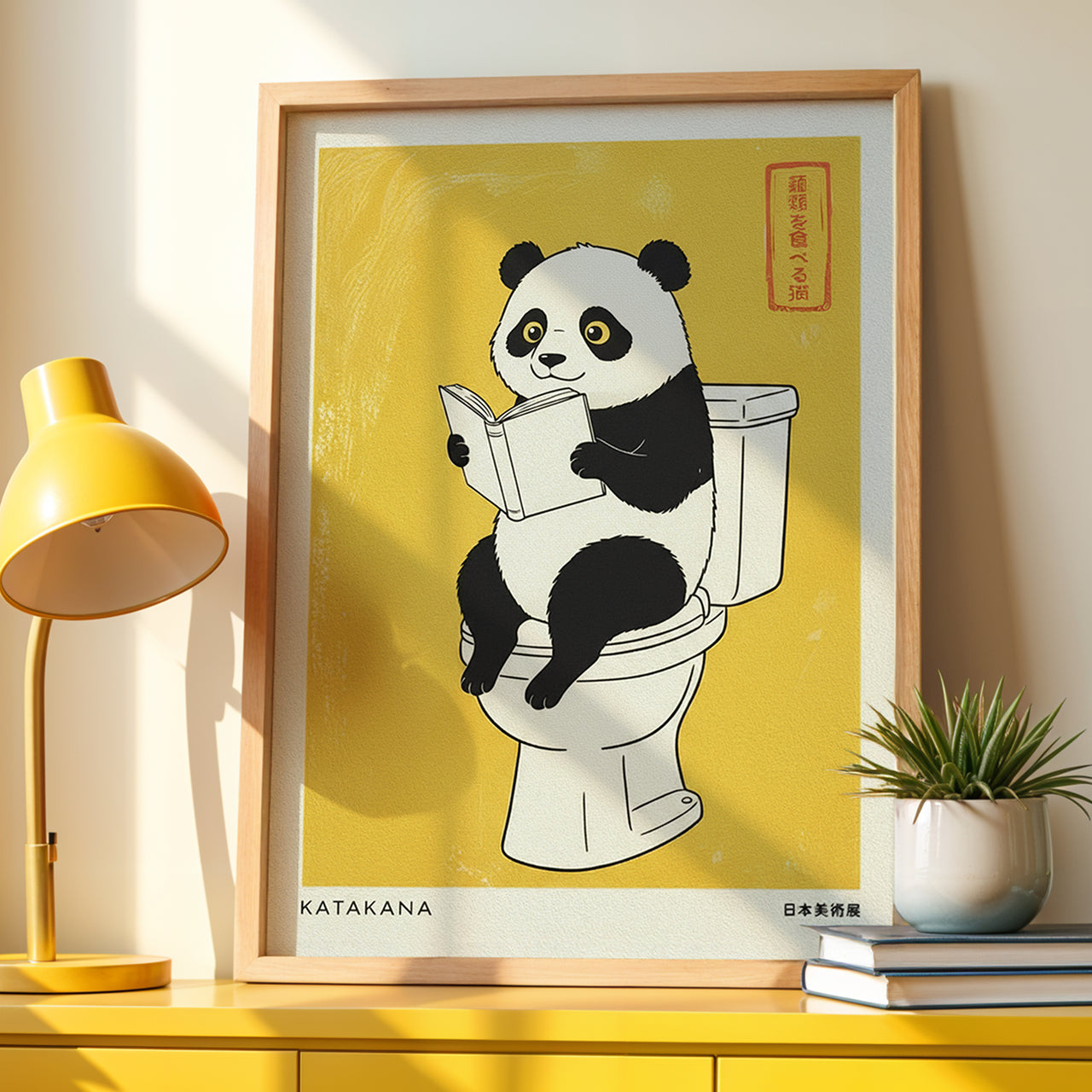 Reading Panda on Toilet, Ink Dot Studio (2025), Framed Giclée Fine Art Poster Print