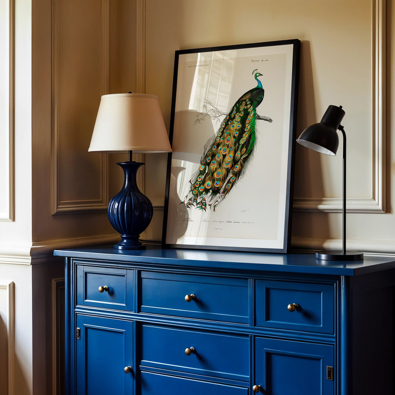 Peacock Illustration, Vintage Collection, Framed Giclée Fine Art Poster Print