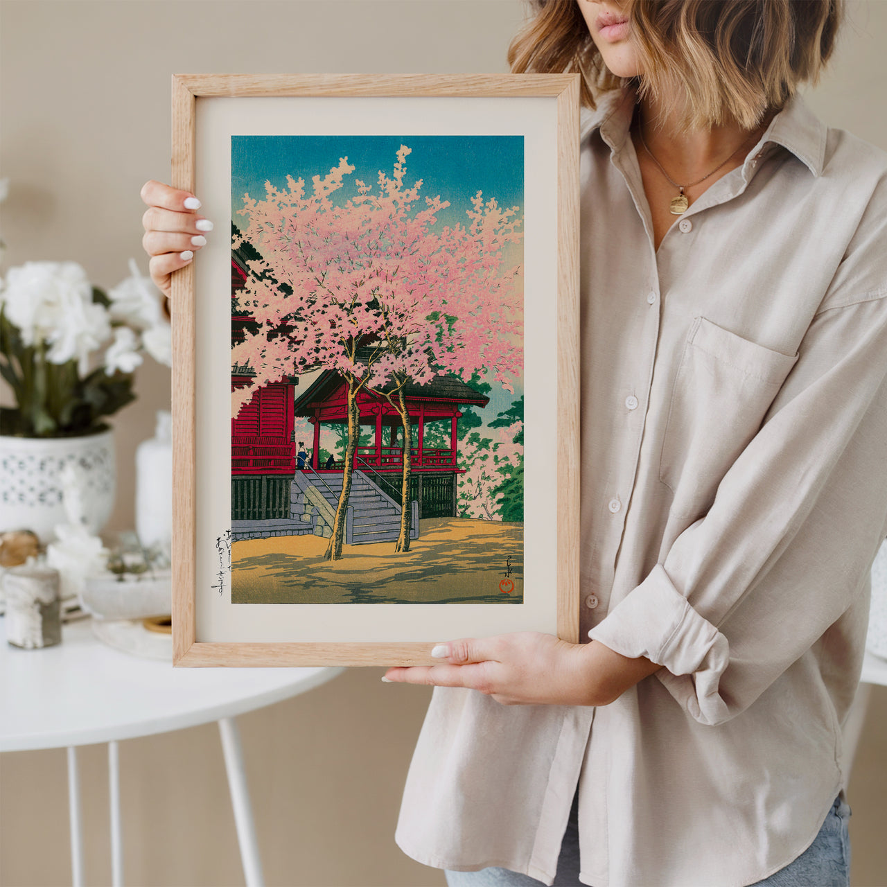 The Kiyomizu Temple and Cherry Blossom in Ueno, Hasui Kawase