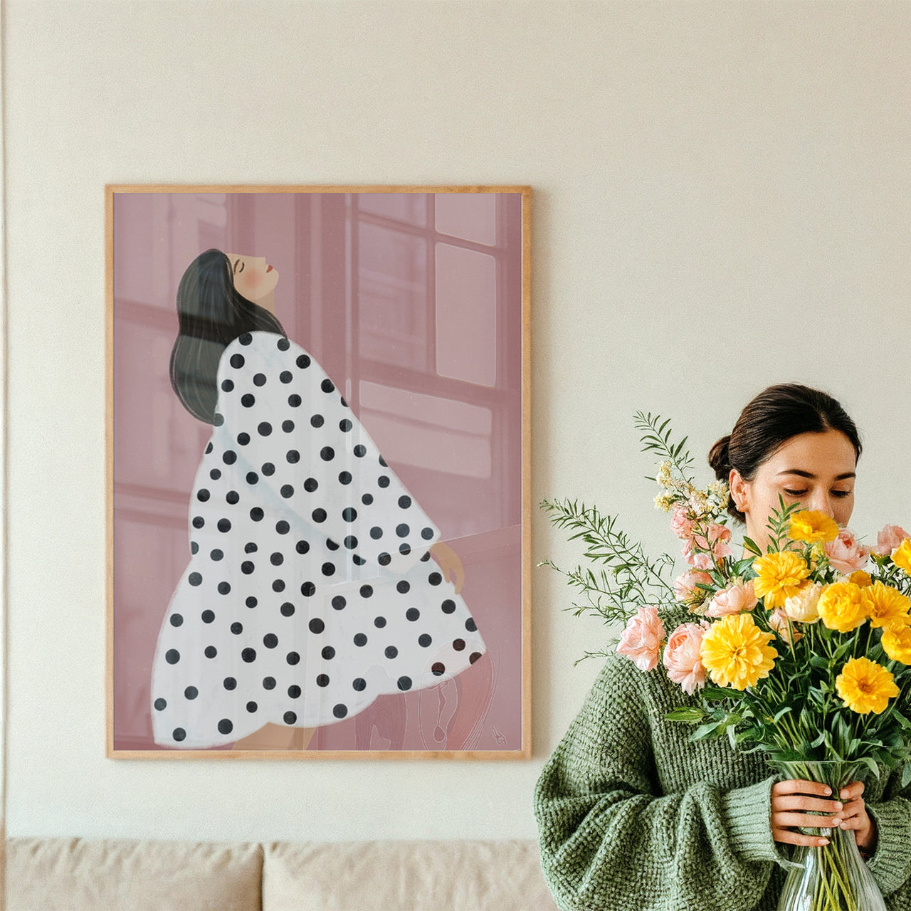 Polka Dot Woman, Ink Dot Studio (2025), Framed Giclée Fine Art Poster Print