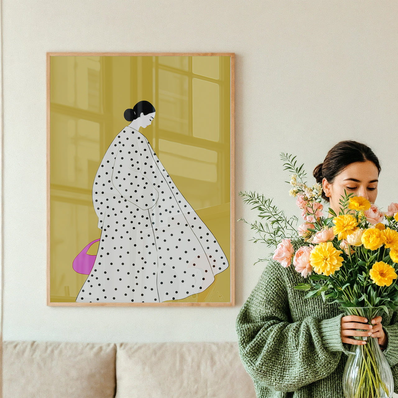 Polka Dot Woman, Ink Dot Studio (2025), Framed Giclée Fine Art Poster Print