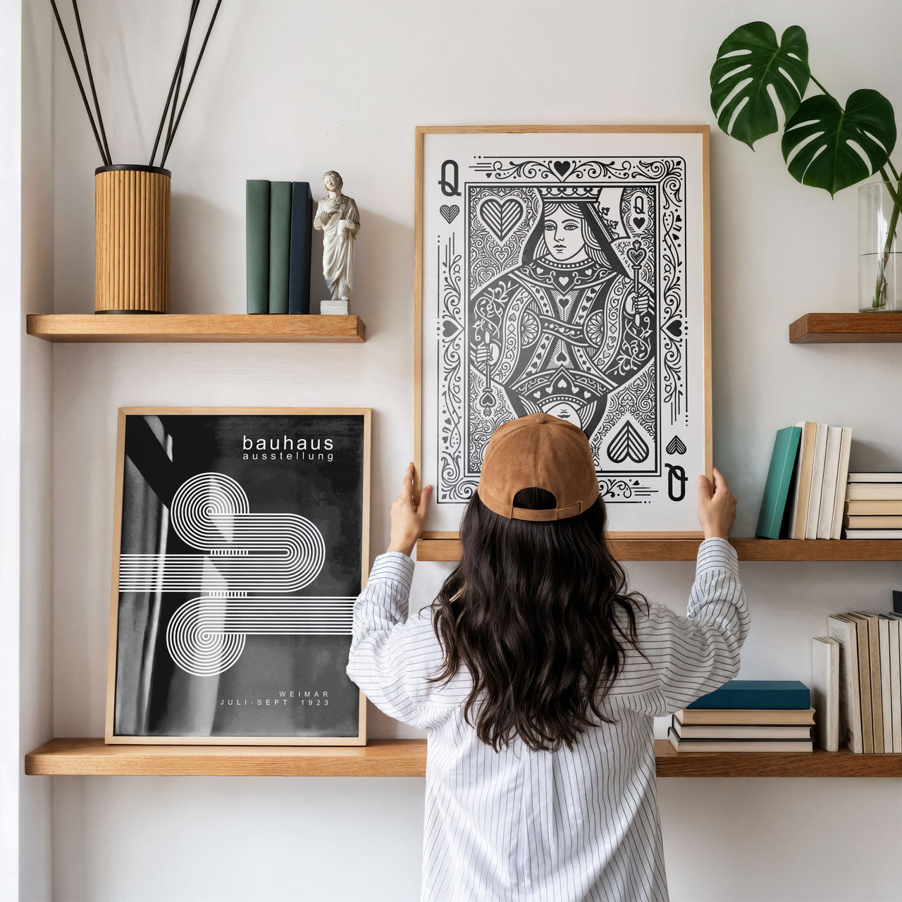 Queen of Hearts Playing Card Print | Vintage Black & White Wall Art