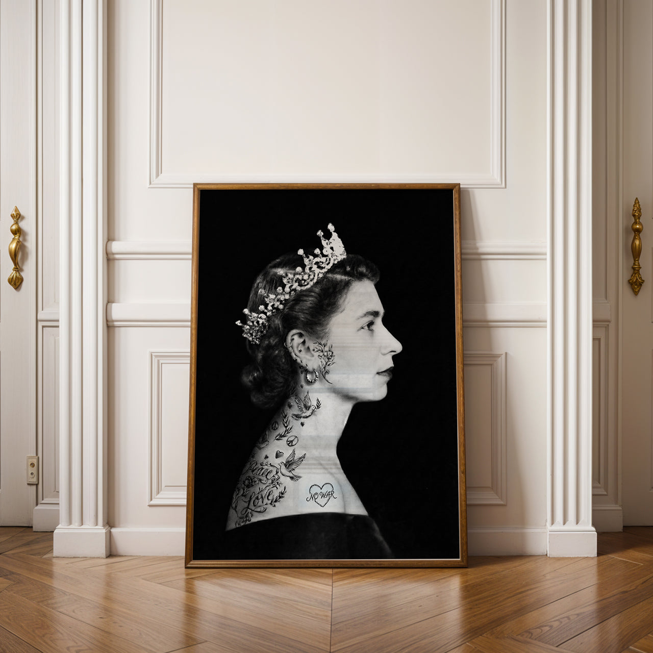 Queen Elizabeth Portrait Print, Black and White Contemporary Wall Art, Framed Giclée Fine Art Poster Print