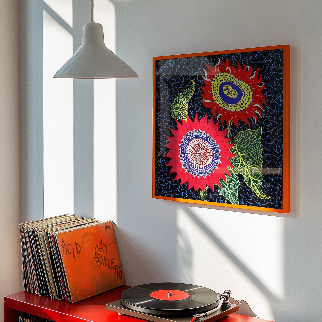 Red Flowers Square, Yayoi Kusama Inspired Artworks, Framed Giclée Fine Art Poster Print