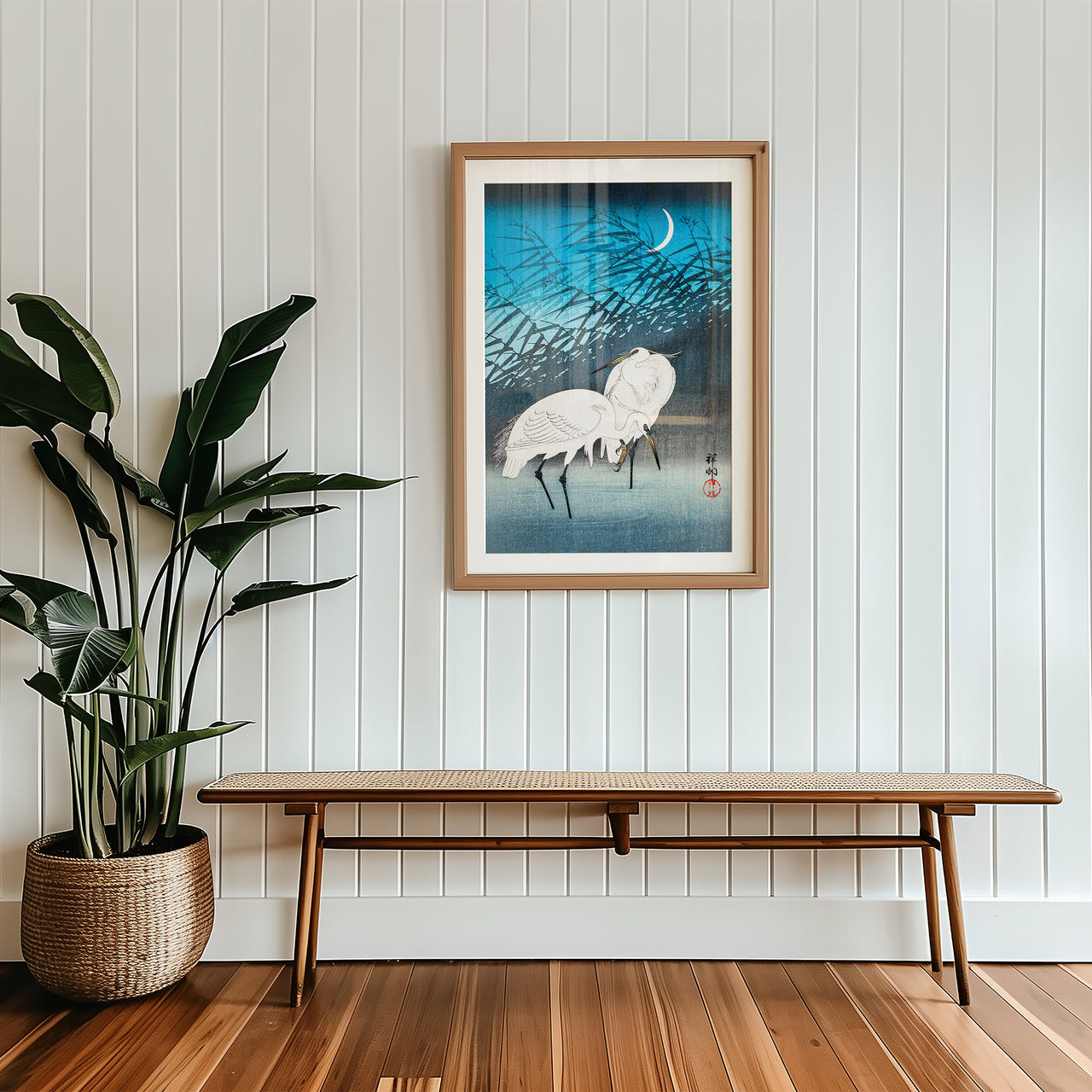 Two Egrets in Moonlight, Ohara Koson, Framed Giclée Fine Art Poster Print