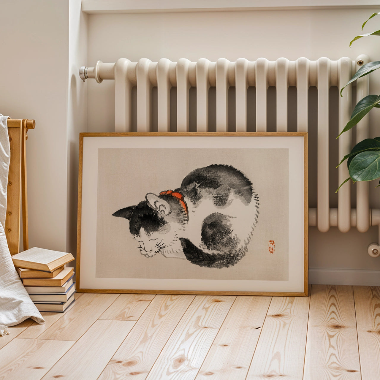 Sleeping Cat, Vintage Japanese, Framed Giclée Fine Art Poster Print