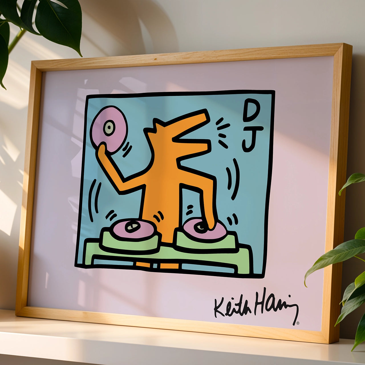 DJ Dog, Keith Haring Inspired Artwork, Framed Giclée Fine Art Poster Print
