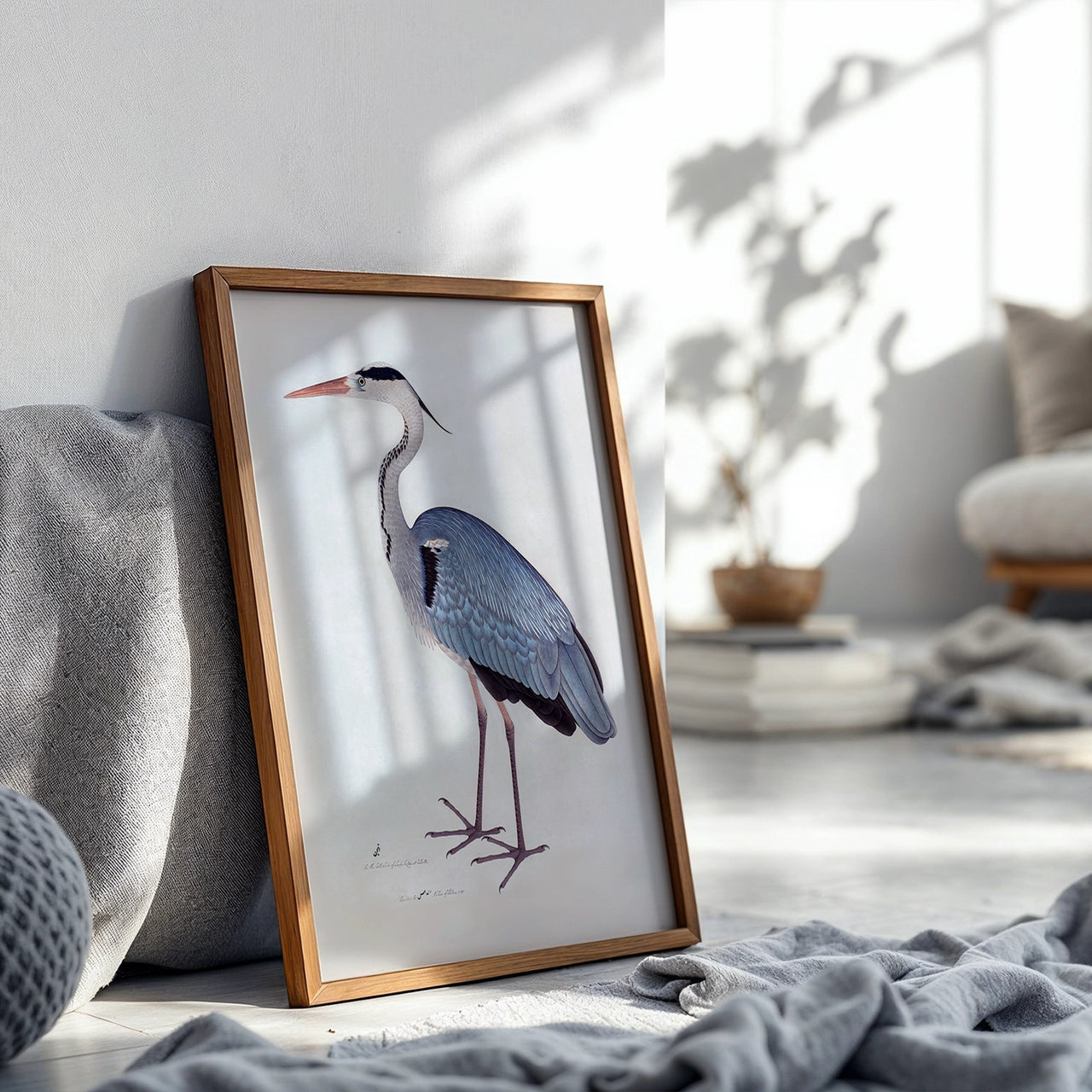 Grey Heron, Vintage Japanese, Framed Giclée Fine Art Poster Print