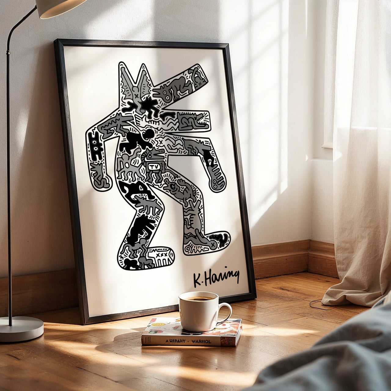 Barking Dog, Keith Haring Inspired Artwork, Framed Giclée Fine Art Poster Print