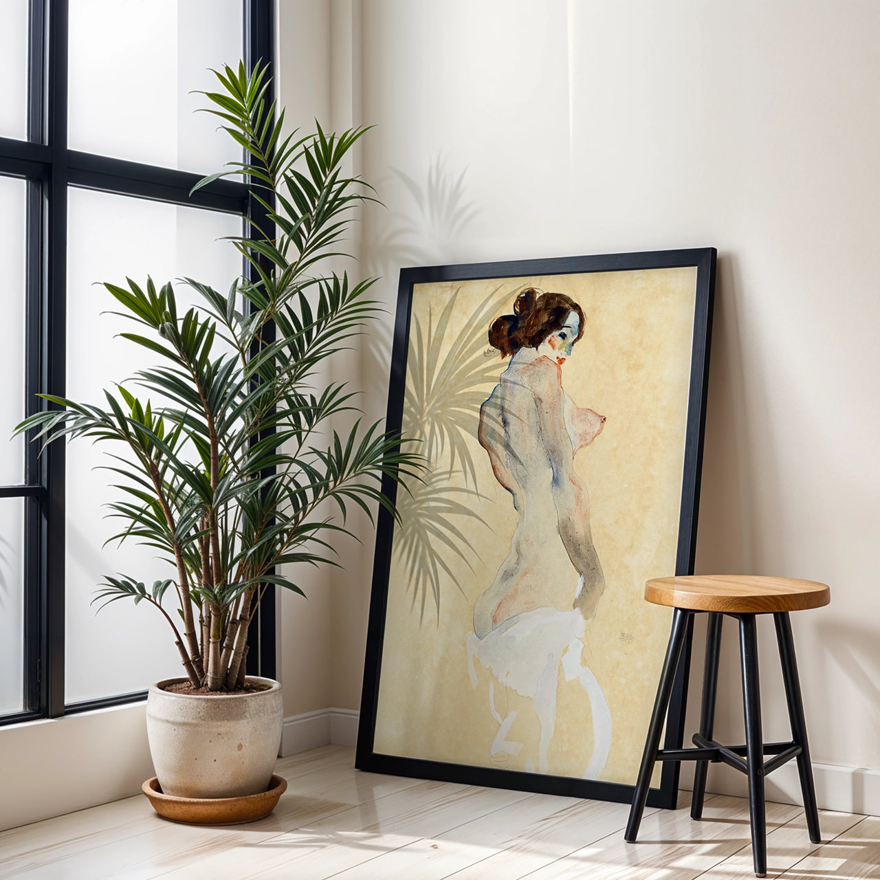 Standing Figure with White Drapery, Egon Schiele, Framed Giclée Fine Art Poster Print